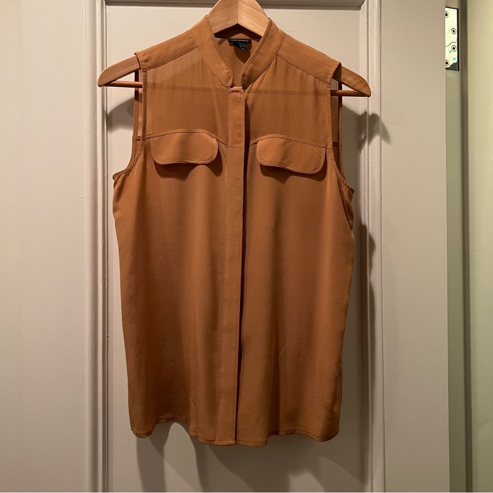 Club Monaco Silk Sleeveless Button Shirt in Rust